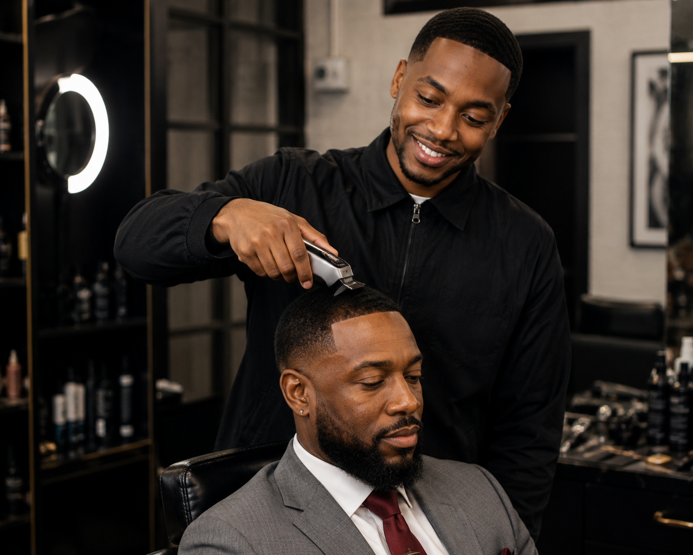Ben Frank The Barber of JJ's Barbershop cutting hair in Decatur